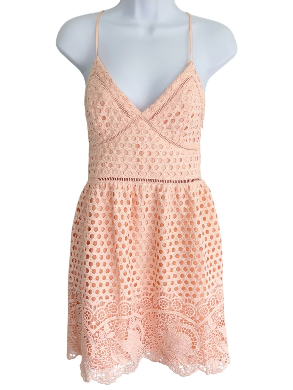 ABERCROMBIE & FITCH Peach Eyelet Lace Crochet Mini Dress Strappy Back S